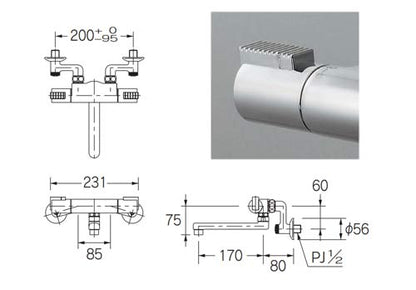 浴室用蛇口[壁][浴槽・洗い場兼用][サーモスタット混合水栓][スパウト170mm][一般地]