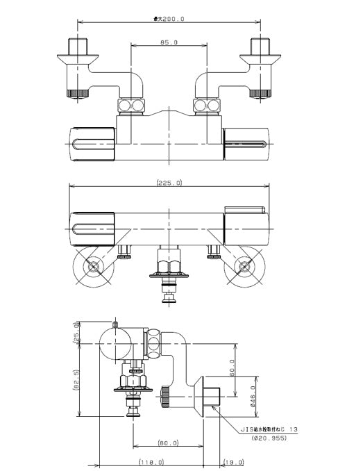洗濯機用蛇口[壁][洗濯機用サーモスタット混合栓][ストッパー付][一般地]