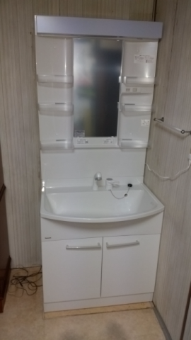 洗面化粧台交換工事　兵庫県尼崎市　GQM75KSCW+GQM75K1SMK