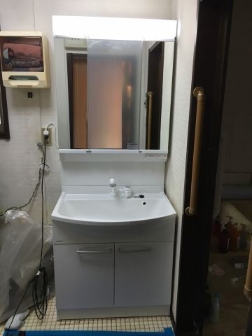 洗面化粧台交換工事　千葉県千葉市中央区　GQM75KSCW-GQM75K3SMK