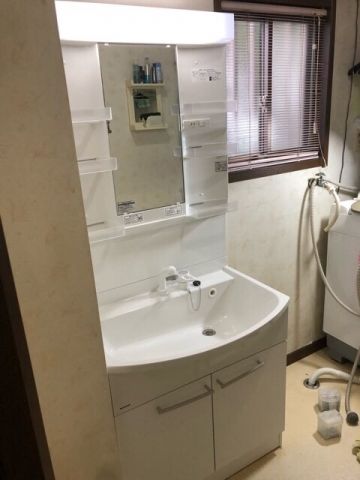 洗面化粧台交換工事　愛知県名古屋市天白区　GQM75KSCW+GQM75K1SMK+GQM001DG
