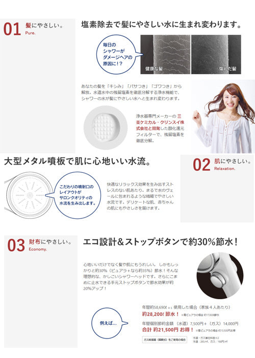 シャワーヘッド PURELA[取り替え用][浄水ストップシャワー][一時止水][大型メタル]