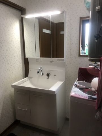 洗面化粧台交換工事　東京都小平市　AR3H-755SY-set3-VP1H