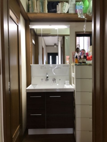洗面化粧台交換工事　大阪府松原市　AR3H-755SY-set3-LM2H