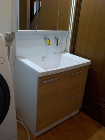 洗面化粧台交換工事　熊本県熊本市東区　LDSWB075BDGEN1-J