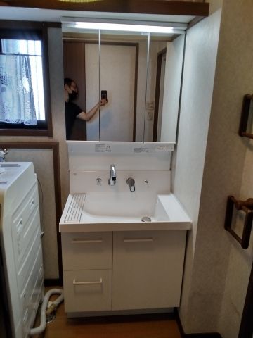 洗面化粧台交換工事　東京都八王子市　AR3H-755SY-set3-VP1H