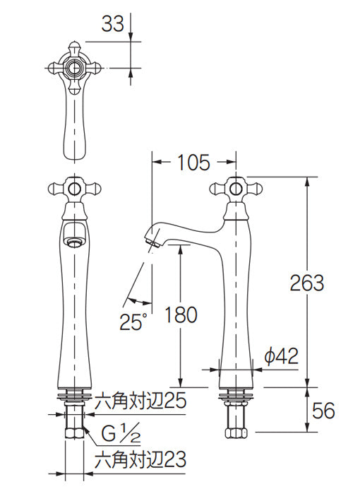 洗面用蛇口 鳥[台][単水栓][立水栓][スパウト105mm][吐水口高さ180mm][トール][一般地]