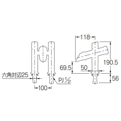 洗面用蛇口 竹里[台][単水栓][ツーホール][スパウト118mm][吐水口高さ70mm][若竹][一般地]
