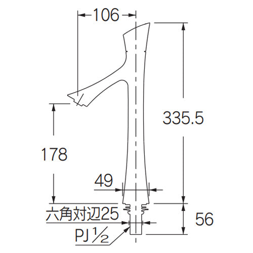 洗面用蛇口 ゾウシリーズ[台][単水栓][スパウト106mm][吐水口高さ178mm][トール][ウシ][一般地]