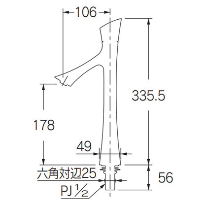 洗面用蛇口 ゾウシリーズ[台][単水栓][スパウト106mm][吐水口高さ178mm][トール][ウシ][一般地]