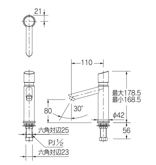 洗面用蛇口[台][単水栓][自閉立水栓][スパウト110mm][吐水口高さ80mm][一般地]