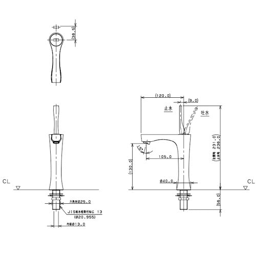 洗面用蛇口 神楽[台][立水栓][スパウト105mm][吐水口高さ130mm][ミドル][一般地][アンティークゴールド]