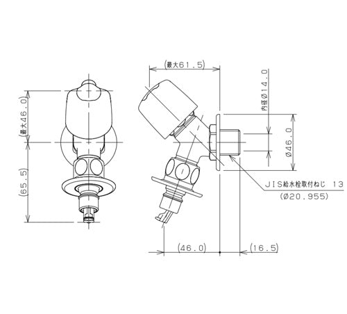 洗濯機用蛇口[壁][単水栓][洗濯機用水栓][ストッパー、送り座付][一般地]