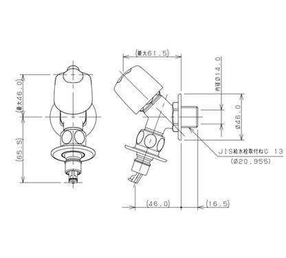 洗濯機用蛇口[壁][単水栓][洗濯機用水栓][ストッパー、送り座付][一般地]