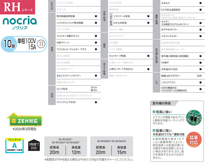 ルームエアコン[RHシリーズ][100V][10畳][2.8kW][ノクリア][2026年モデル]