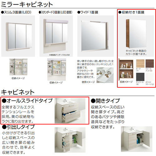 洗面化粧台セット ラクトワ[間口750mm][高さ1900mm][オールスライドタイプ][シャワー付シングルレバー水栓][1面鏡][照明なし][マグネットパネル][一般地]