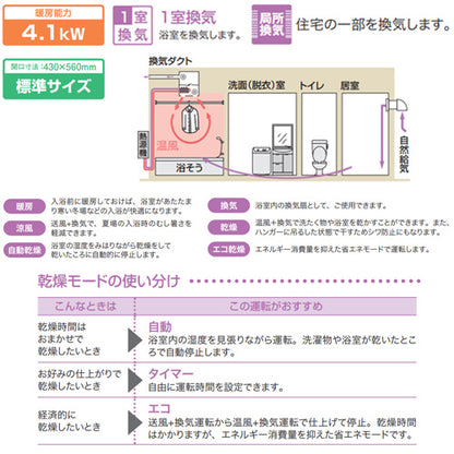 浴室暖房乾燥機[温水式][天井埋込型][1室換気対応][開口標準タイプ][1室自動乾燥機能付][衣類乾燥][1.5坪以下]