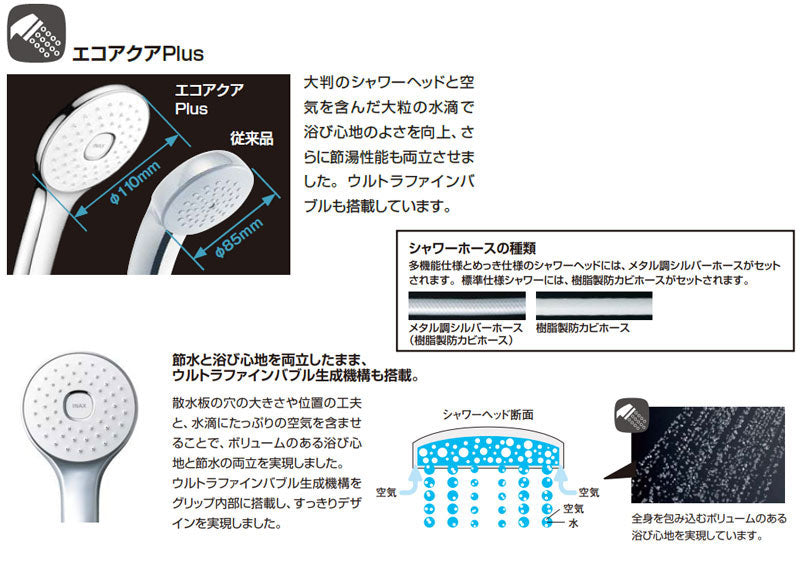 シャワーヘッドセット[取り替え用パーツ][エコアクアPlus][樹脂製部カビホース][長さ1.8m][接続ネジ:G1/2]