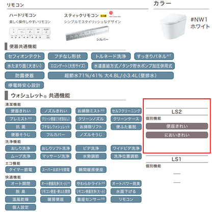 タンクレストイレ ネオレストLSタイプ[LS2][壁:排水芯120mm][給水:露出][タンクレス便器][一般地][寒冷地(流動方式)]