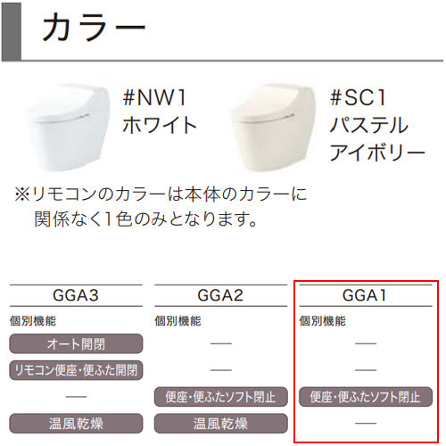 一体型トイレ GGA[GGA1][壁:排水芯120mm][タンク式便器][一般地][寒冷地(流動方式)]