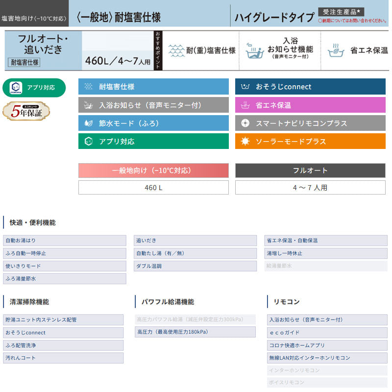 ●♪【10年保証付】【工事費込】エコキュート[フルオート][460L][角型][ハイグレード][標準圧][一般地][耐塩害仕様][スマイル10][リモコン脚部カバー]