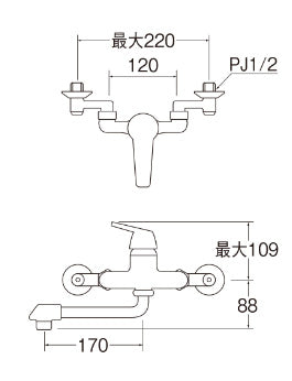 キッチン用蛇口[壁][シングルレバー混合水栓][スパウト170mm][寒冷地]