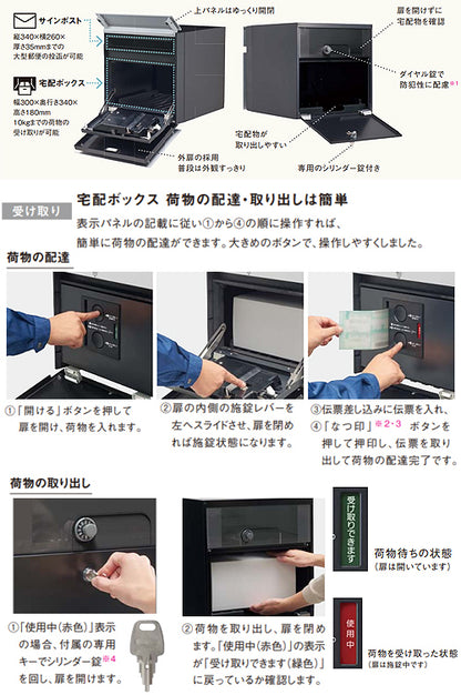 宅配ボックス コンボエフ[ボックスのみ][前入][後出][FR][ポスト一体型][ポスト部ダイヤル錠][宅配部シリンダー鍵]