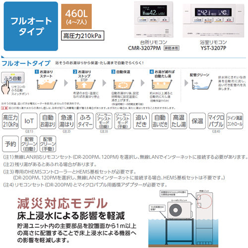 ●♪♪【10年保証付】【工事費込】【近畿エリア限定】エコキュート[高置台セット][フルオート][460L][角型][標準圧][減災対応モデル][寒冷地][無線リモコン脚部カバー][スマイル10]