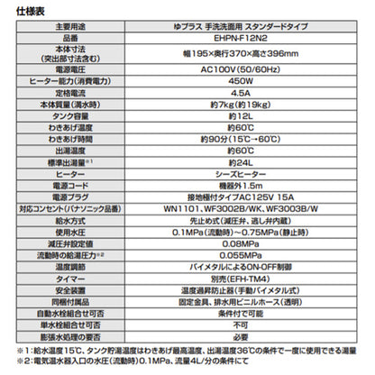 小型電気温水器 ゆプラス[床置設置][手洗洗面用][スタンダードタイプ][本体のみ][100V][12L][わきあげ温度:約60度]