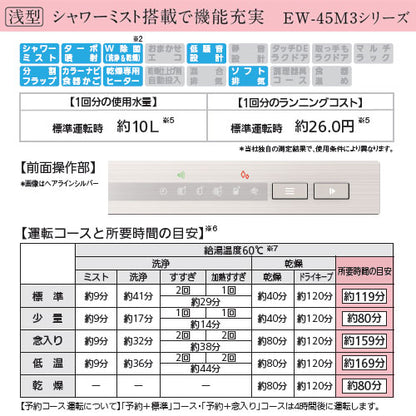 ビルトイン食洗機[新設用][スライドオープンタイプ][ドア面材型][浅型][幅45cm][奥行65cm][約5人用][マットブラック]