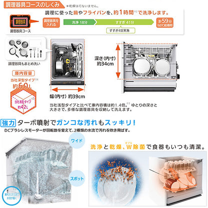ビルトイン食洗機[新設用][スライドオープンタイプ][ドア面材型][深型][幅45cm][奥行65cm][約6人用][シルバー]