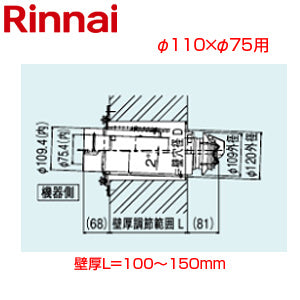 給排気筒トップ[φ110×φ75][壁厚L=100～150][FF式][2重管][給排気部材][給湯器部材]