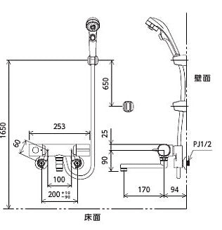浴室用蛇口[壁][浴槽・洗い場兼用][サーモスタット付シャワーバス混合水栓][eシャワー][3wayワンストップシャワーヘッド付][一般地]