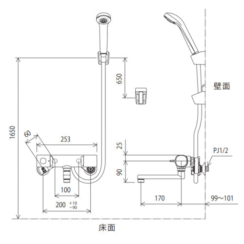 浴室用蛇口 楽付王[壁][サーモスタット付シャワー][eシャワー][一般地]
