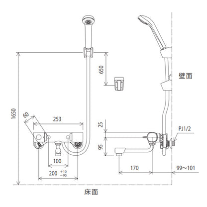 浴室用蛇口 楽付王[壁][サーモスタット付シャワー][eシャワー][一般地]