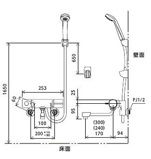 浴室用蛇口[壁][シャワー専用][サーモスタット混合水栓][eシャワー][スパウトなし][一般地]