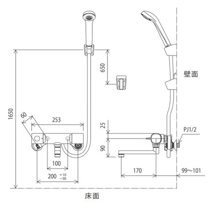 浴室用蛇口 楽付王[壁][サーモスタット付シャワー][eシャワー][寒冷地]