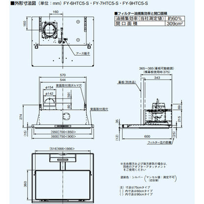レンジフード[シロッコファン][幅90cm][スリム型][常時換気][コンロ連動][シルバー]