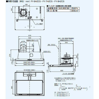 レンジフード[シロッコファン][幅90cm][スリム型][ブラック]