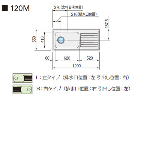 流し台[クリンプレティ][木製キャビネット][間口120cm][奥行55cm][ペールウッド]