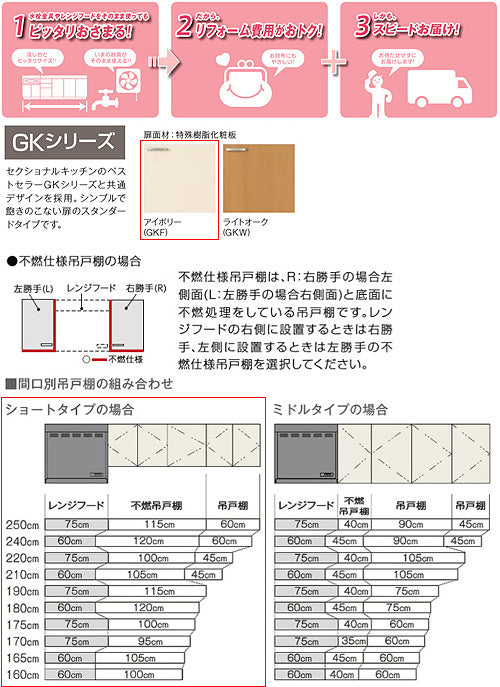 吊戸棚 パッとりくんGK[ショート(高さ50cm)][間口115cm][不燃仕様][アイボリー]