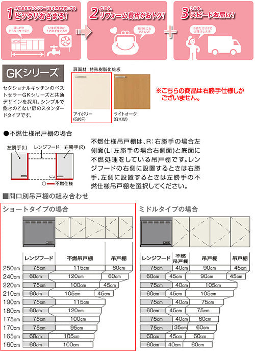 吊戸棚 セクショナルキッチンGKシリーズ[木製キャビネット][間口45cm][高さ50cm][アイボリー]