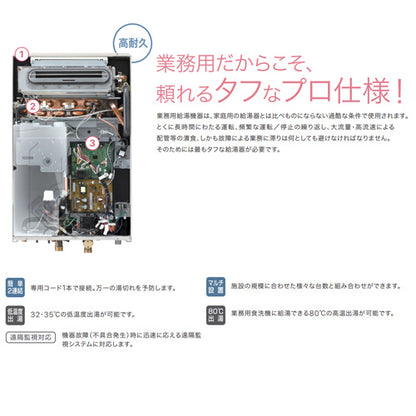 ガス給湯器[業務用][台所リモコンセット][屋内壁掛型][上方排気][強制給排気][給湯専用][32号][都市ガス]