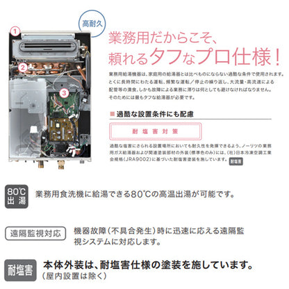 ガス給湯器[業務用][台所リモコン付属][屋外壁掛型][前面排気][給湯専用][即出湯][32号][都市ガス]