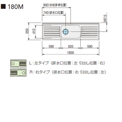 流し台[クリンプレティ][木製キャビネット][間口180cm][奥行55cm][ホワイト]