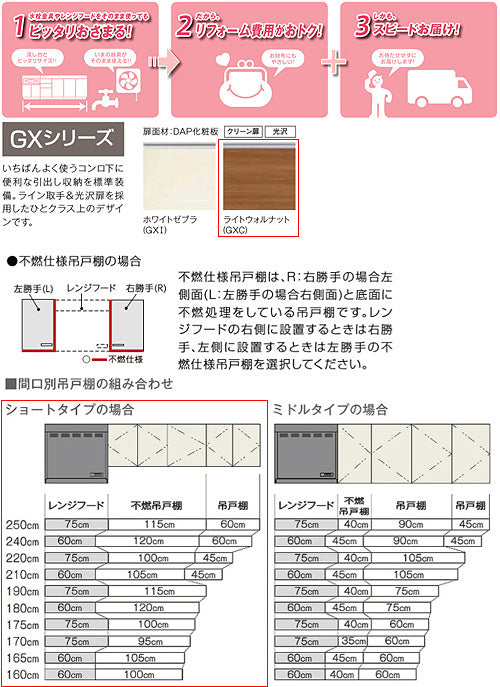 吊戸棚 パッとりくんGX[ショート(高さ50cm)][間口115cm][不燃仕様][ライトウォルナット]