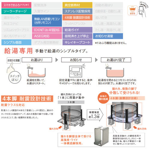 ♪【10年保証付】【工事費込】エコキュート[給湯専用][370L][角型][Fシリーズ][標準圧][屋内設置用][寒冷地][スマイル10]