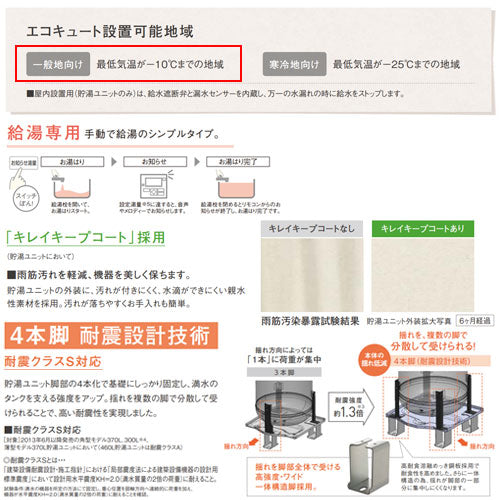 ♪【10年保証付】【工事費込】エコキュート[台所リモコン付属][給湯専用][370L][角型][標準圧][Jシリーズ][一般地][スマイル10]