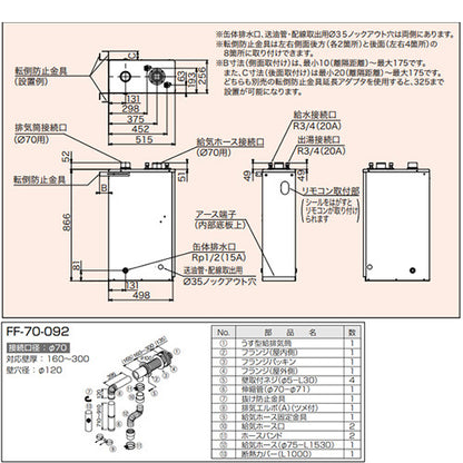 石油給湯器[台所リモコン+FF用給排気筒セット][給湯専用][手動][減圧式][屋内据置型][上方排気][強制給排気][3万キロ]