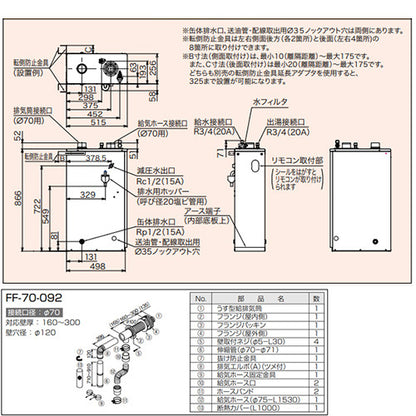 石油給湯器[台所リモコン+FF用給排気筒セット][給湯専用][手動][減圧式][屋内据置型][上方排気][強制給排気][3万キロ]